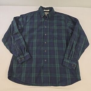 LL Bean Traditional Fit Flannel Shirt Mens Medium Tartan Blue Green Cotton